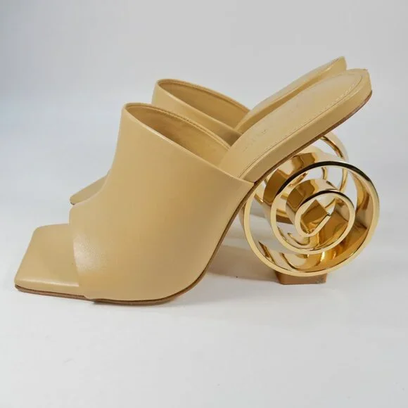 Cult Gaia Ira Spiral Swirl Slide Mule SANDAL 35 5 Natural Gold Leather NEW $458 - Picture 9 of 15